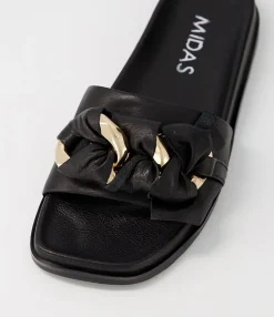 Flash Sale Midas Shoes Daquiri Black Leather Slides