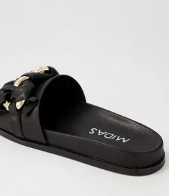 Flash Sale Midas Shoes Daquiri Black Leather Slides