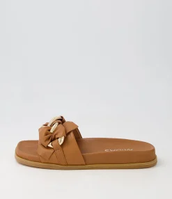 Shop Midas Shoes Daquiri Dark Tan Leather Slides