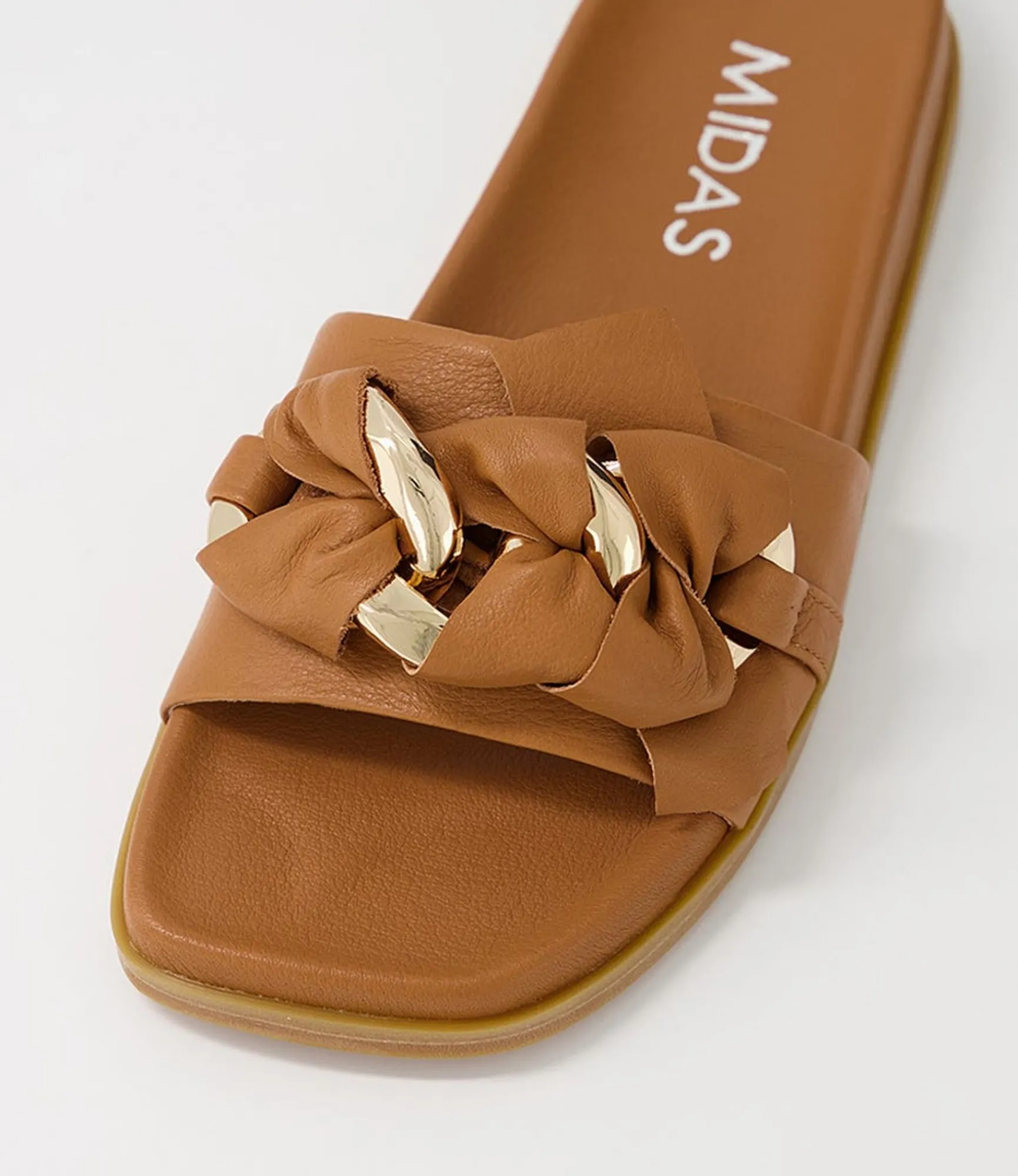 Shop Midas Shoes Daquiri Dark Tan Leather Slides