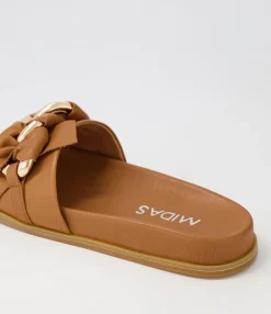 Shop Midas Shoes Daquiri Dark Tan Leather Slides