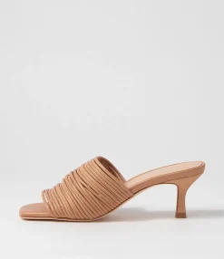 Hot Midas Shoes Dellah Dark Tan Leather Slides