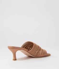 Hot Midas Shoes Dellah Dark Tan Leather Slides