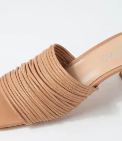 Hot Midas Shoes Dellah Dark Tan Leather Slides