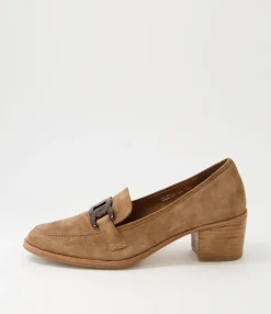 Shop Midas Shoes Dervie Light Choc Natural Heel Suede Heels