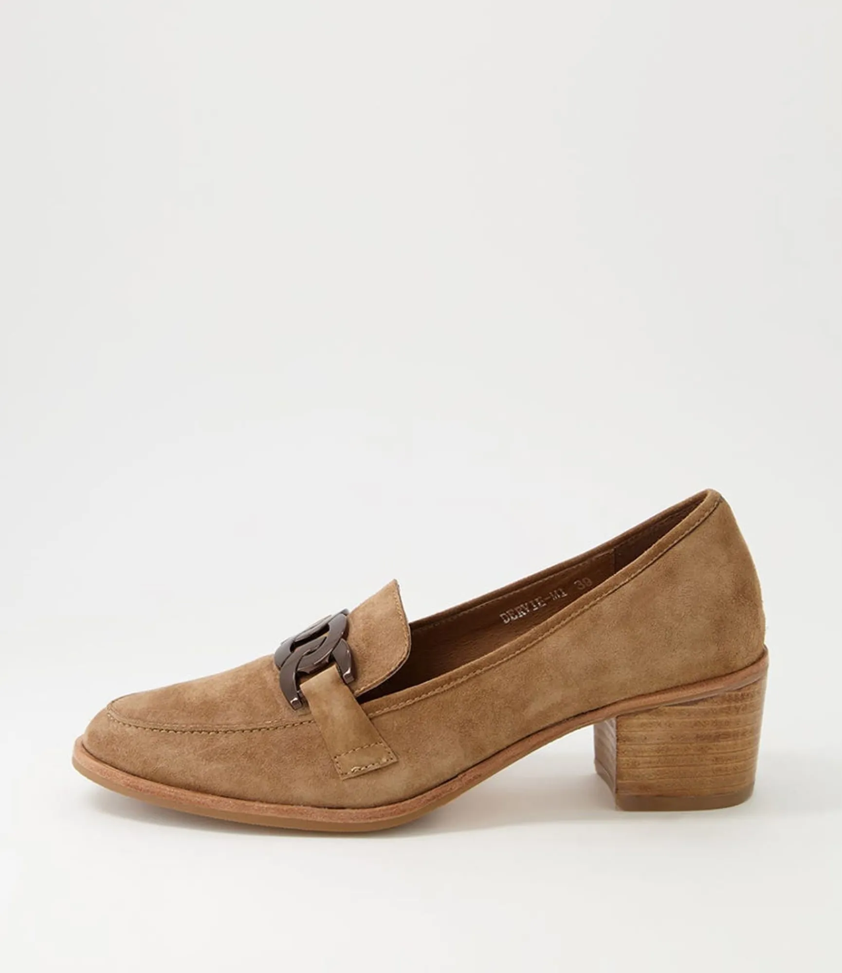 Shop Midas Shoes Dervie Light Choc Natural Heel Suede Heels