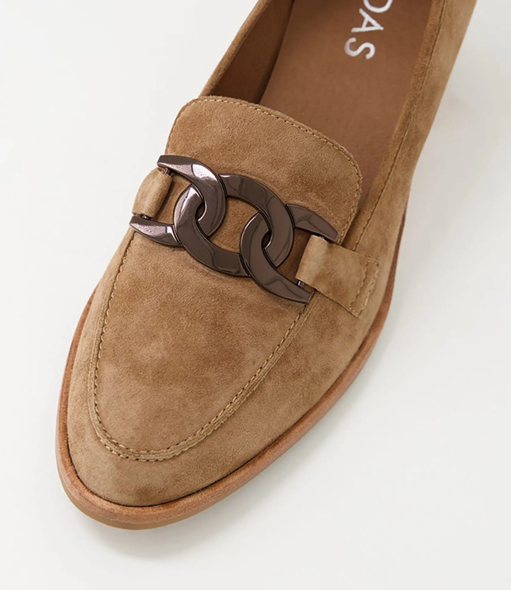 Shop Midas Shoes Dervie Light Choc Natural Heel Suede Heels