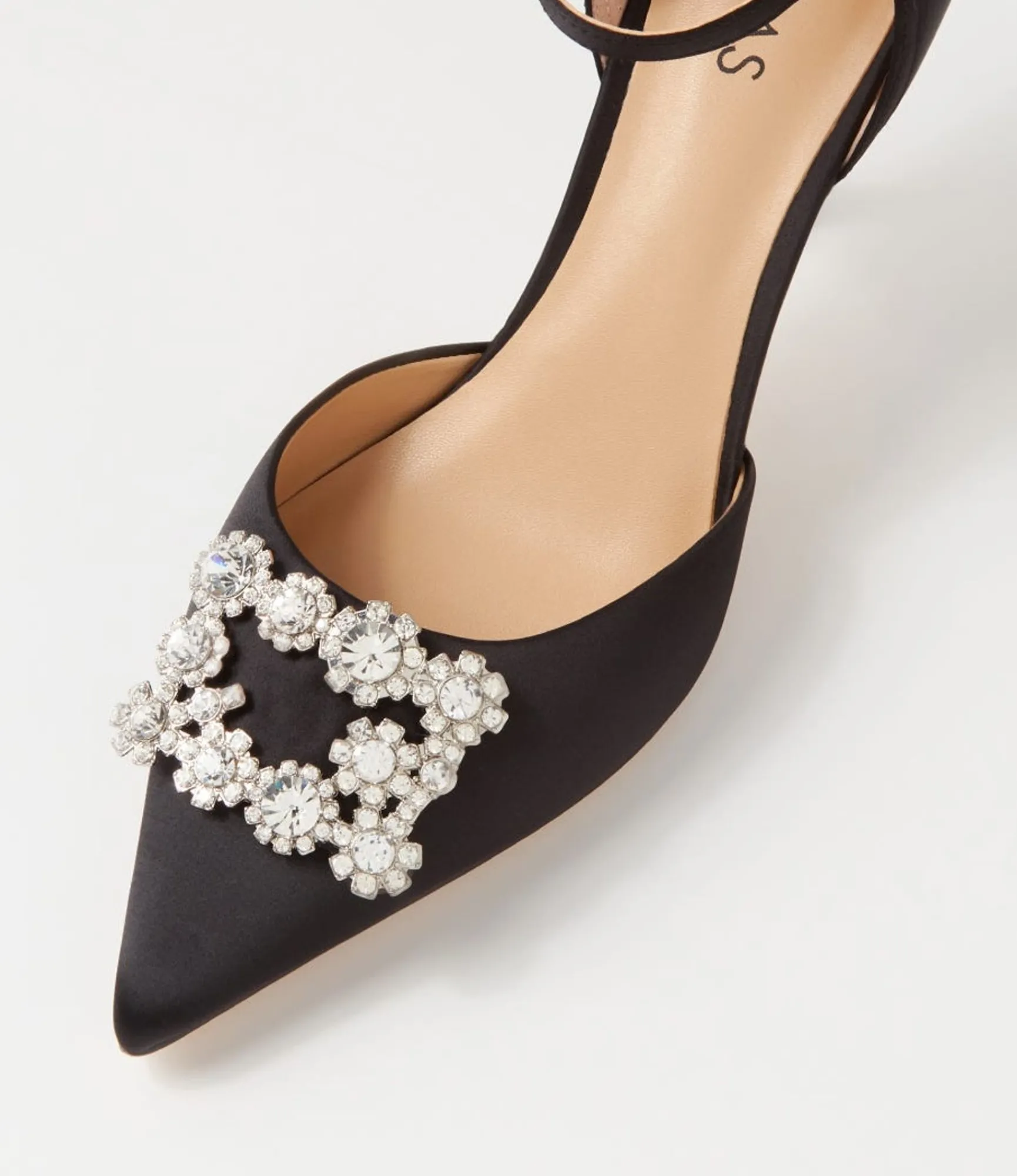 Store Midas Shoes Diarmond Black Satin Heels