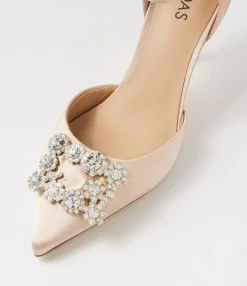 Hot Midas Shoes Diarmond Nude Satin Heels
