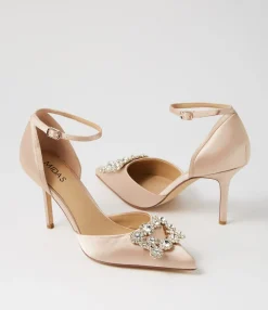 Hot Midas Shoes Diarmond Nude Satin Heels