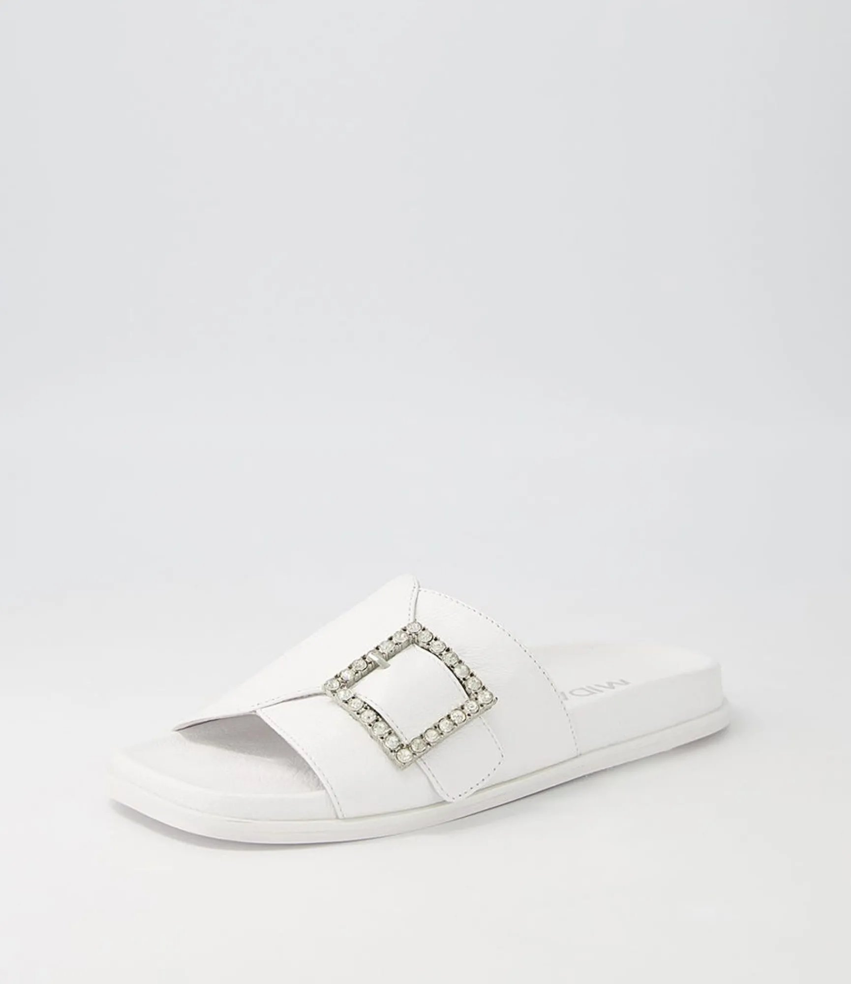 Best Midas Shoes Doe White Leather Slides