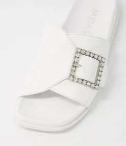 Best Midas Shoes Doe White Leather Slides