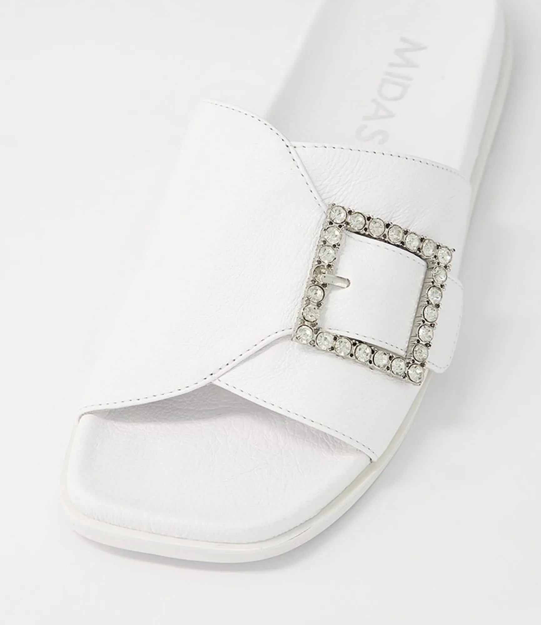 Best Midas Shoes Doe White Leather Slides