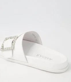 Best Midas Shoes Doe White Leather Slides