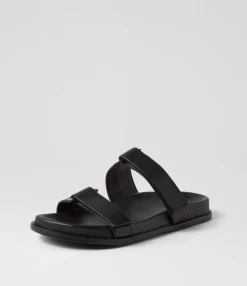 Shop Midas Shoes Domino Black Leather Slides