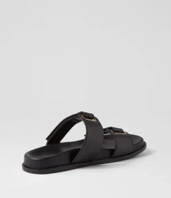 Shop Midas Shoes Domino Black Leather Slides