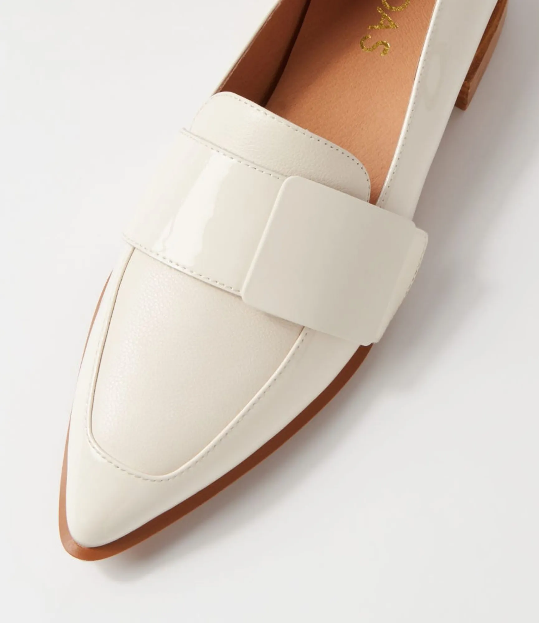 Hot Midas Shoes Easey Ivory Patent Leather Loafers