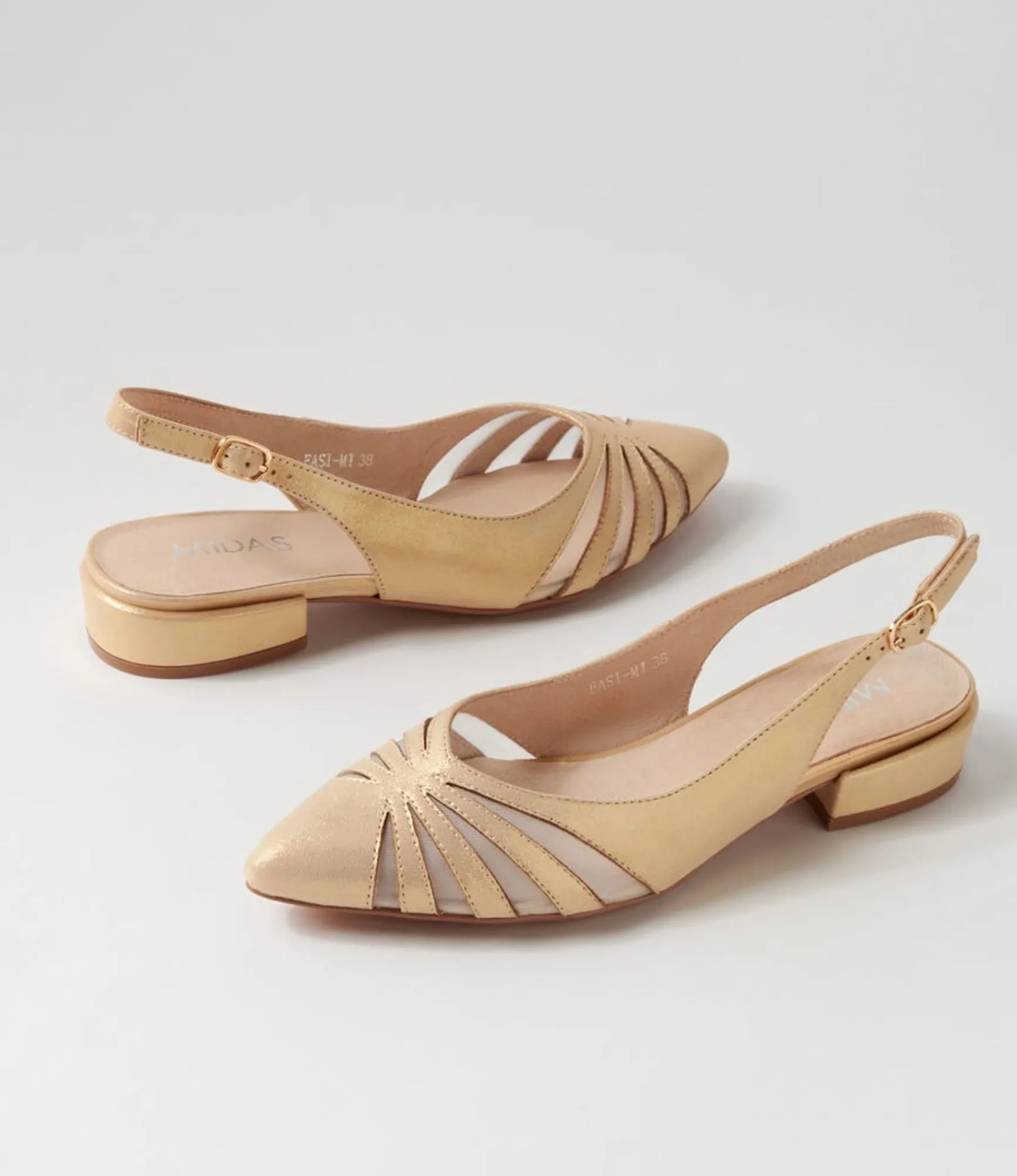 Hot Midas Shoes Easi Old Gold Shimmer Mesh Leather Flat Shoes
