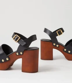 Online Midas Shoes Eliy Black Leather Sandals