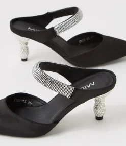 Fashion Midas Shoes Evee Black Satin Mules