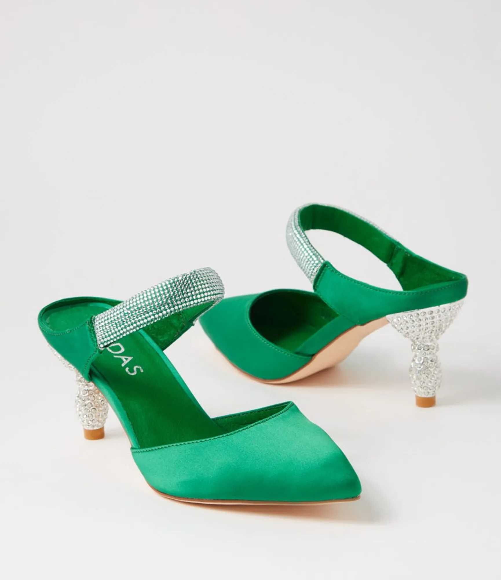 Store Midas Shoes Evee Emerald Satin Mules
