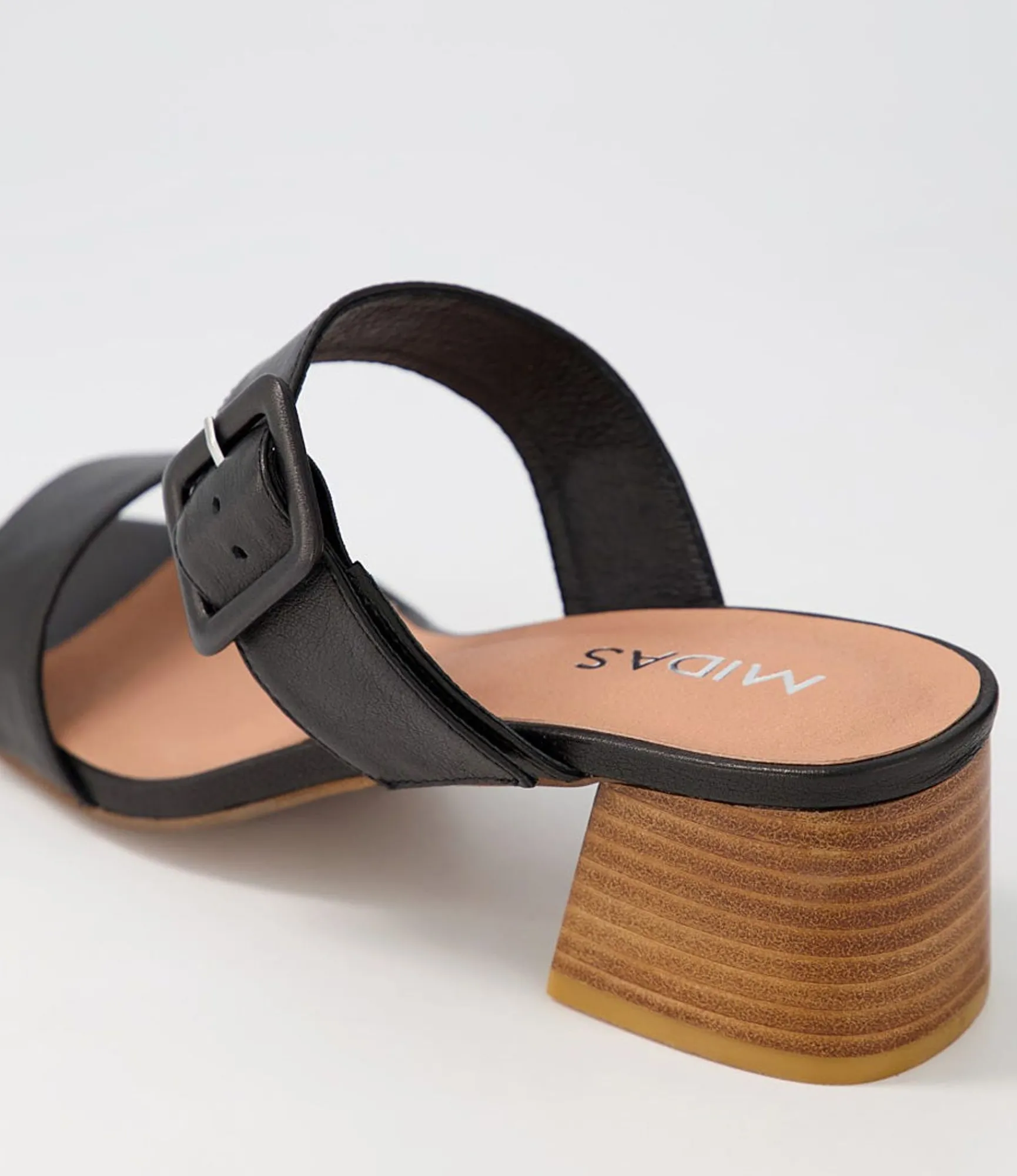 Cheap Midas Shoes Fantasy Black Natural Heel Leather Slides