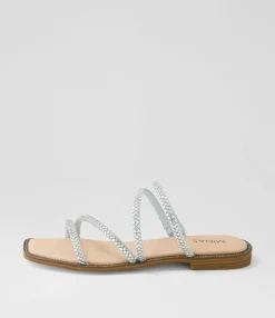 Fashion Midas Shoes Fanto Pale Blue Nude Jewels Leather Slides