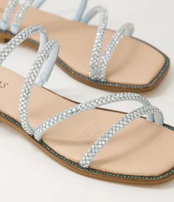Fashion Midas Shoes Fanto Pale Blue Nude Jewels Leather Slides