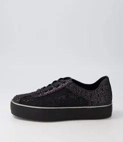 Cheap Midas Shoes Fillip Black Shimmer Leather Mesh Sneakers