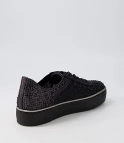 Cheap Midas Shoes Fillip Black Shimmer Leather Mesh Sneakers