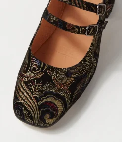 Flash Sale Midas Shoes Fiore Black Metallic Print Suede Mary Janes