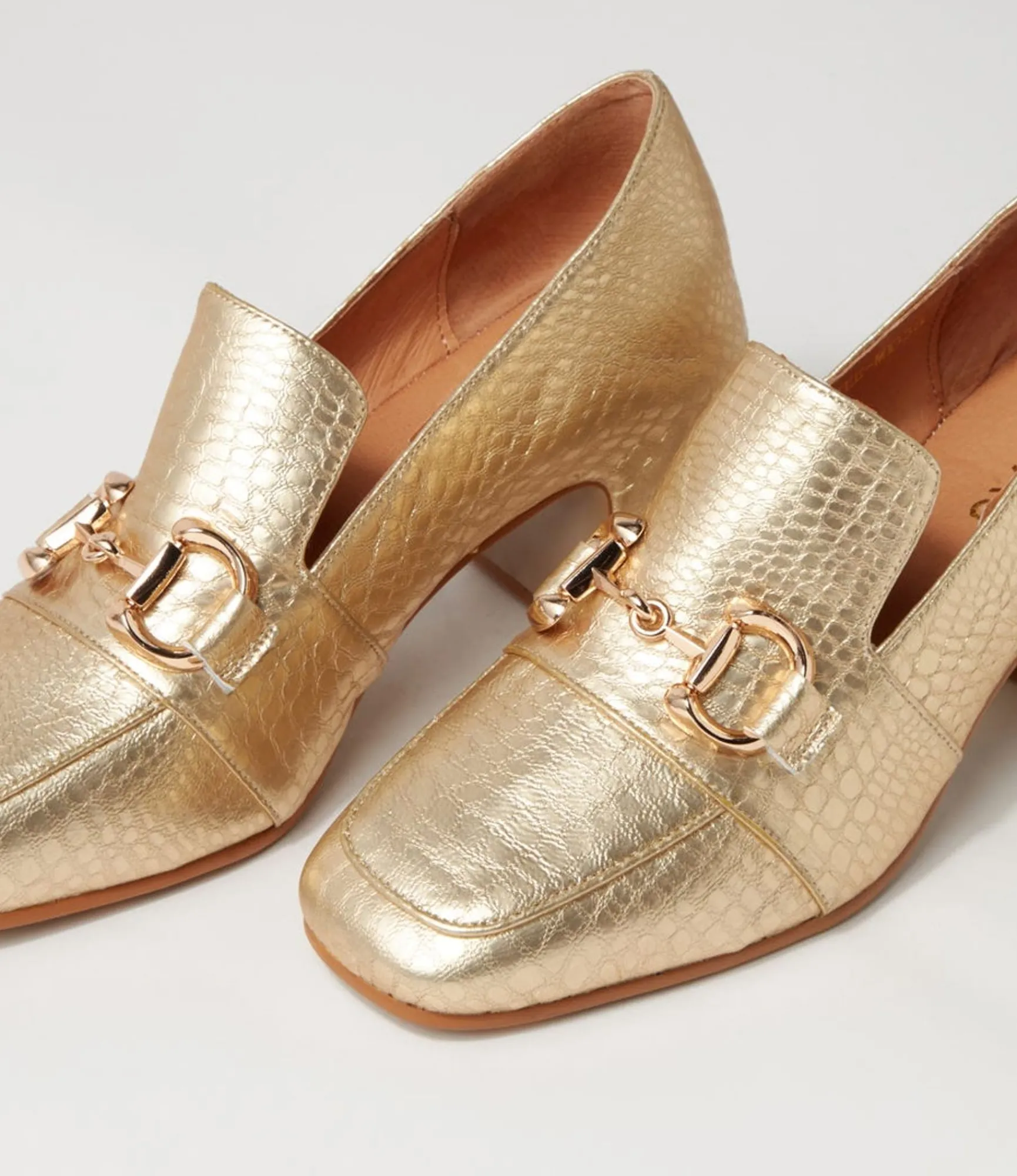 Store Midas Shoes Flirtee Gold Croc Leather Heels
