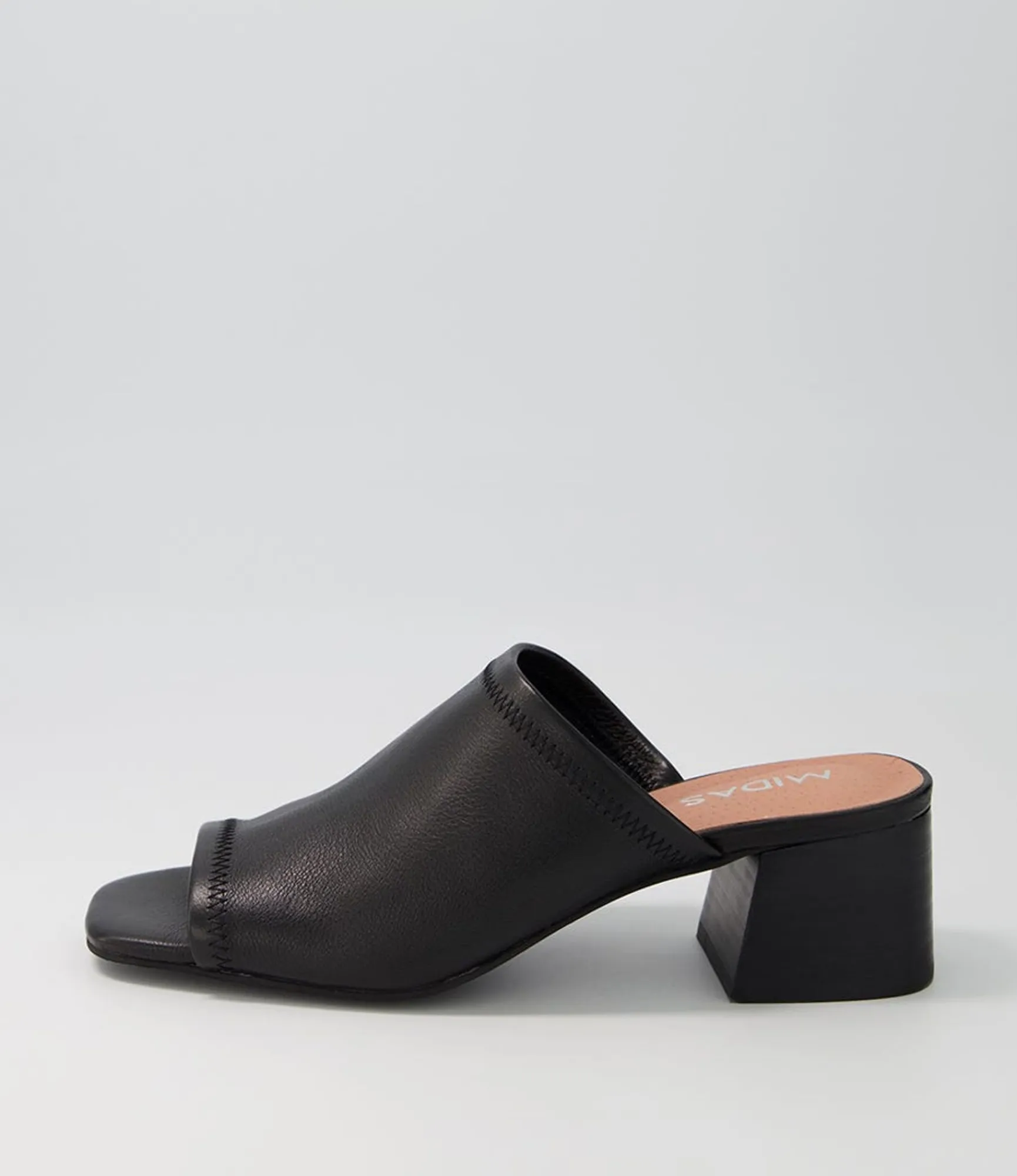 New Midas Shoes Florene Black Leather Slides