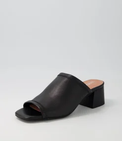 New Midas Shoes Florene Black Leather Slides