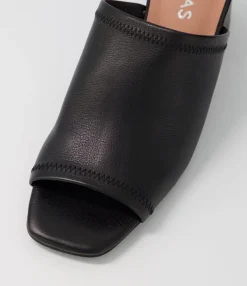 New Midas Shoes Florene Black Leather Slides