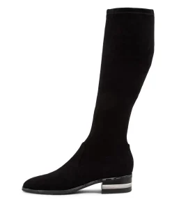Fashion Midas Shoes Flowe Black Microsuede Knee High Boots Bh