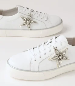 Discount Midas Shoes Foxxa White Silver Jewels Leather Sneakers