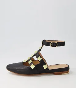 Store Midas Shoes Francesca Black Leather Flat Shoes