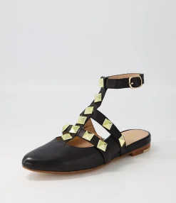 Store Midas Shoes Francesca Black Leather Flat Shoes