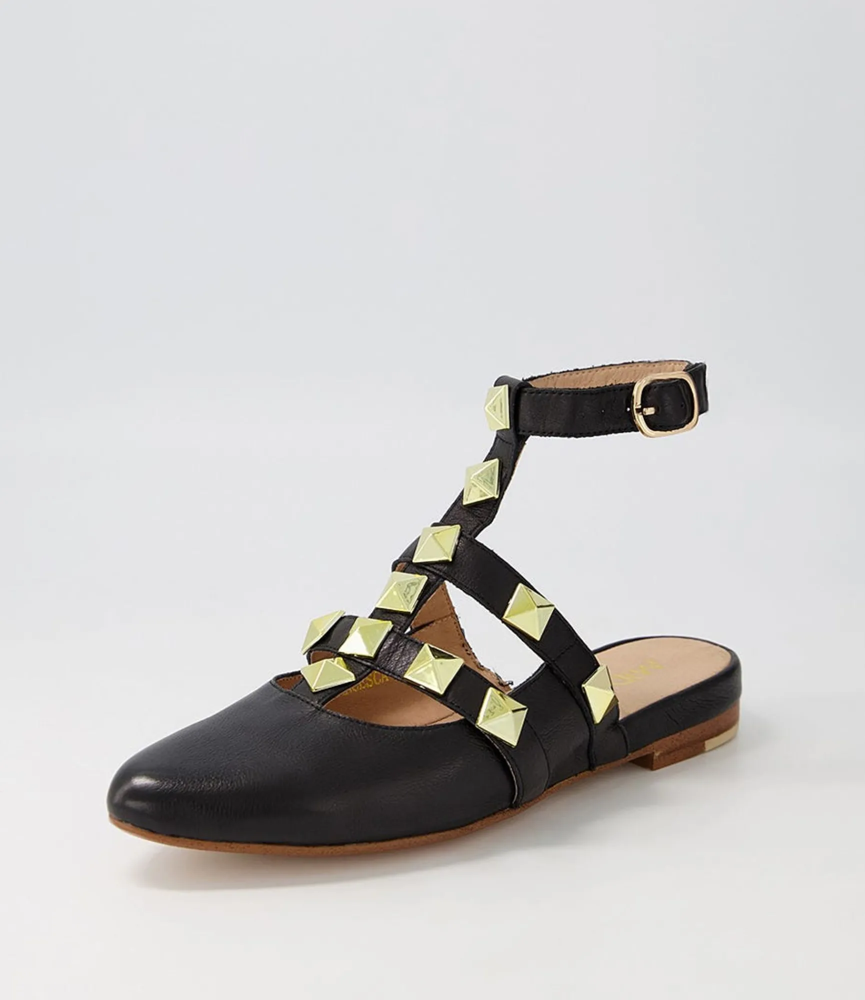 Store Midas Shoes Francesca Black Leather Flat Shoes