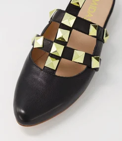 Store Midas Shoes Francesca Black Leather Flat Shoes