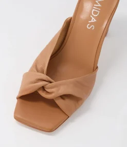 Discount Midas Shoes Franka Dark Tan Leather Slides