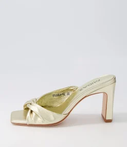Fashion Midas Shoes Franka Gold Leather Slides
