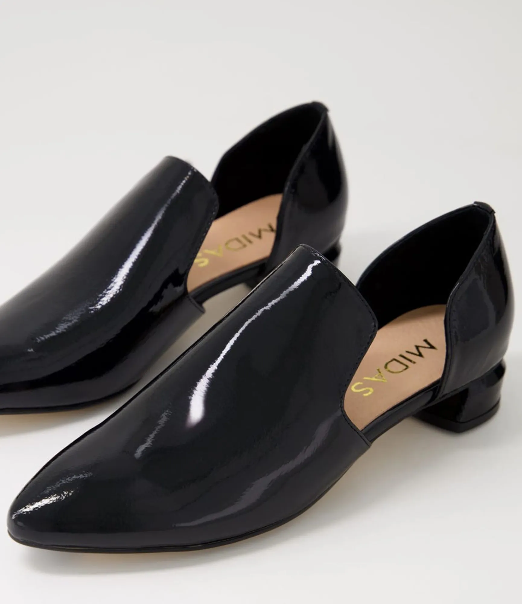 Store Midas Shoes Fyre Black Patent Leather Heels