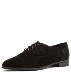 Online Midas Shoes Geliah Black Suede Lace Up Flats