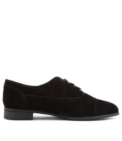 Online Midas Shoes Geliah Black Suede Lace Up Flats