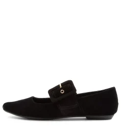 Outlet Midas Shoes Georgine Black Suede Flat Shoes