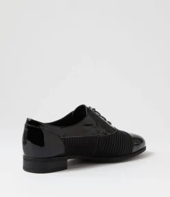 Cheap Midas Shoes Gilberts Black Stripe Patent Leather Lace Up Flats
