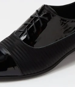 Cheap Midas Shoes Gilberts Black Stripe Patent Leather Lace Up Flats