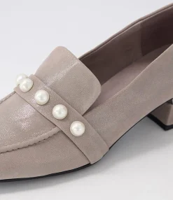 Discount Midas Shoes Gilded Pewter Shimmer Leather Heels